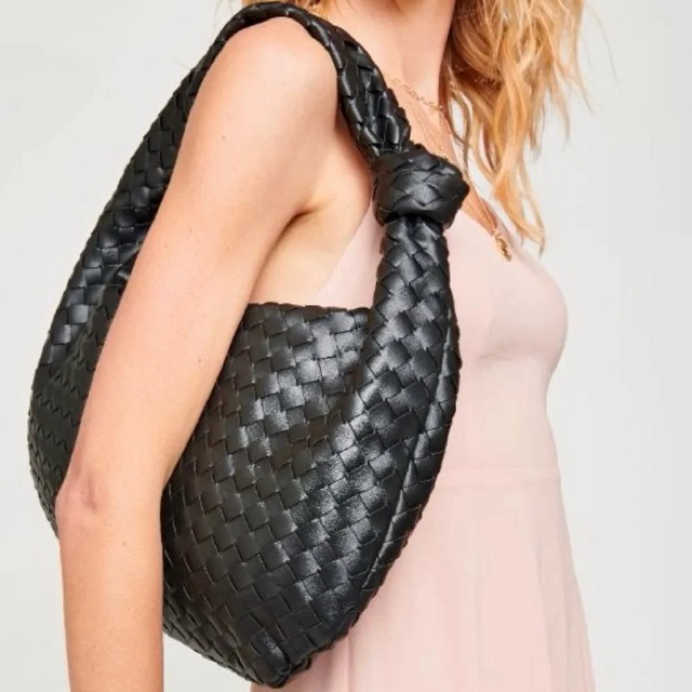 LAST ONE NWT Urban Expressions ‘Vanessa’ Woven Vegan Leather Knot Hobo in Black